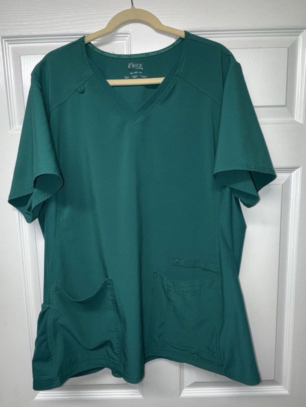 Women’s Cherokee iFlex Hunter Green V-Neck Stretch Scrub Top | Size: 3XL